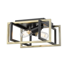 Golden 6070-FM BLK-AB - Golden Lighting Tribeca 2-light Flush Mount in Matte Black and Aged Brass Accents